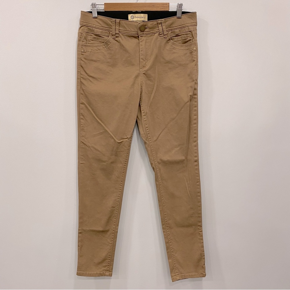 DEMOCRACY Ab Technology Camel Brown Twill Skinny Slimming Chino Pants Sz 10